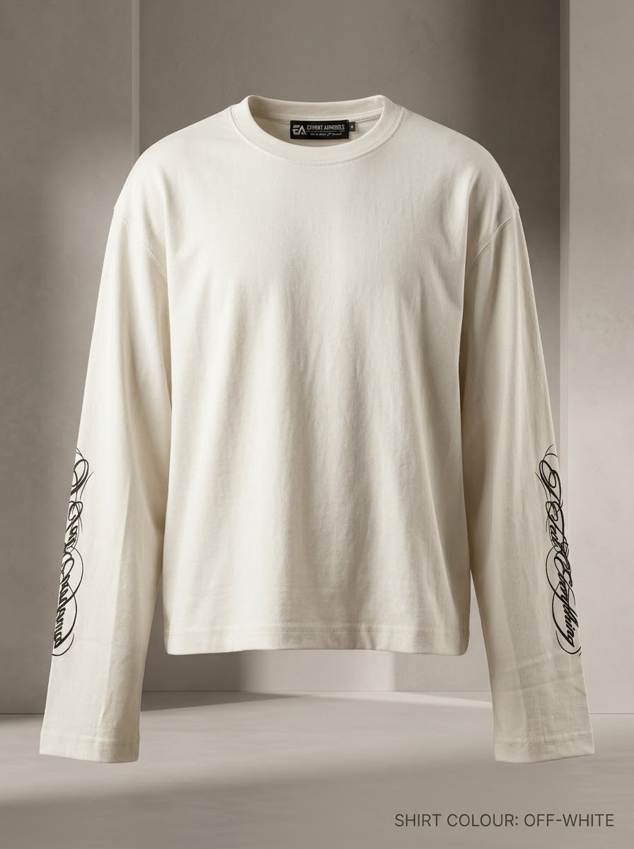 Script Sleeve Boxy Long Sleeve Tee: Off-White