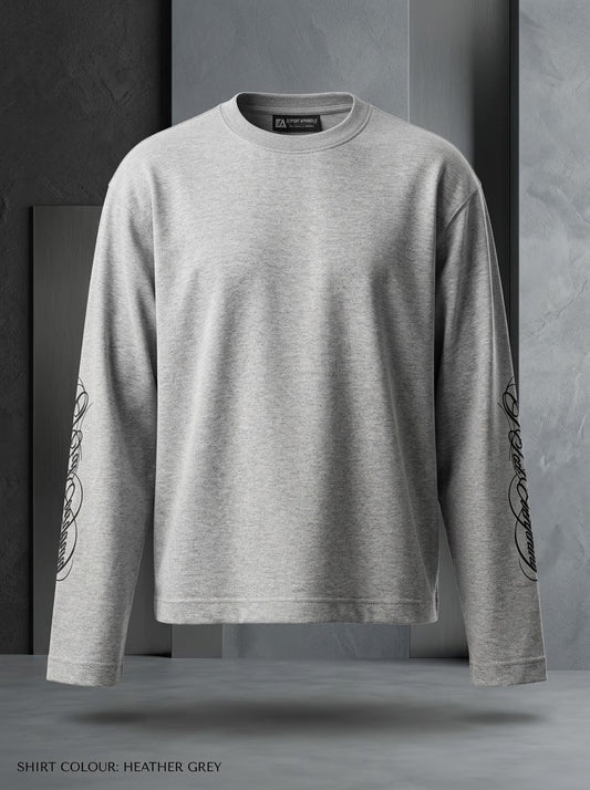 Script Sleeve Boxy Long Sleeve Tee: Heather Grey
