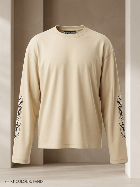 Script Sleeve Boxy Long Sleeve Tee: Sand Beige
